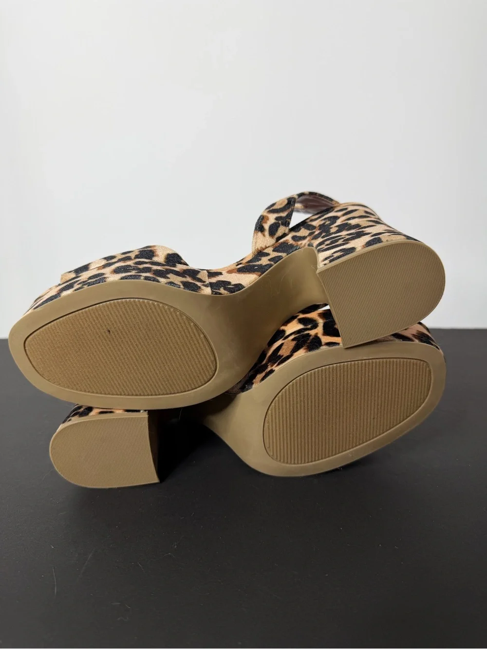 Betsey Johnson Leopard Platform Block Heel Sandals in Beige and Black